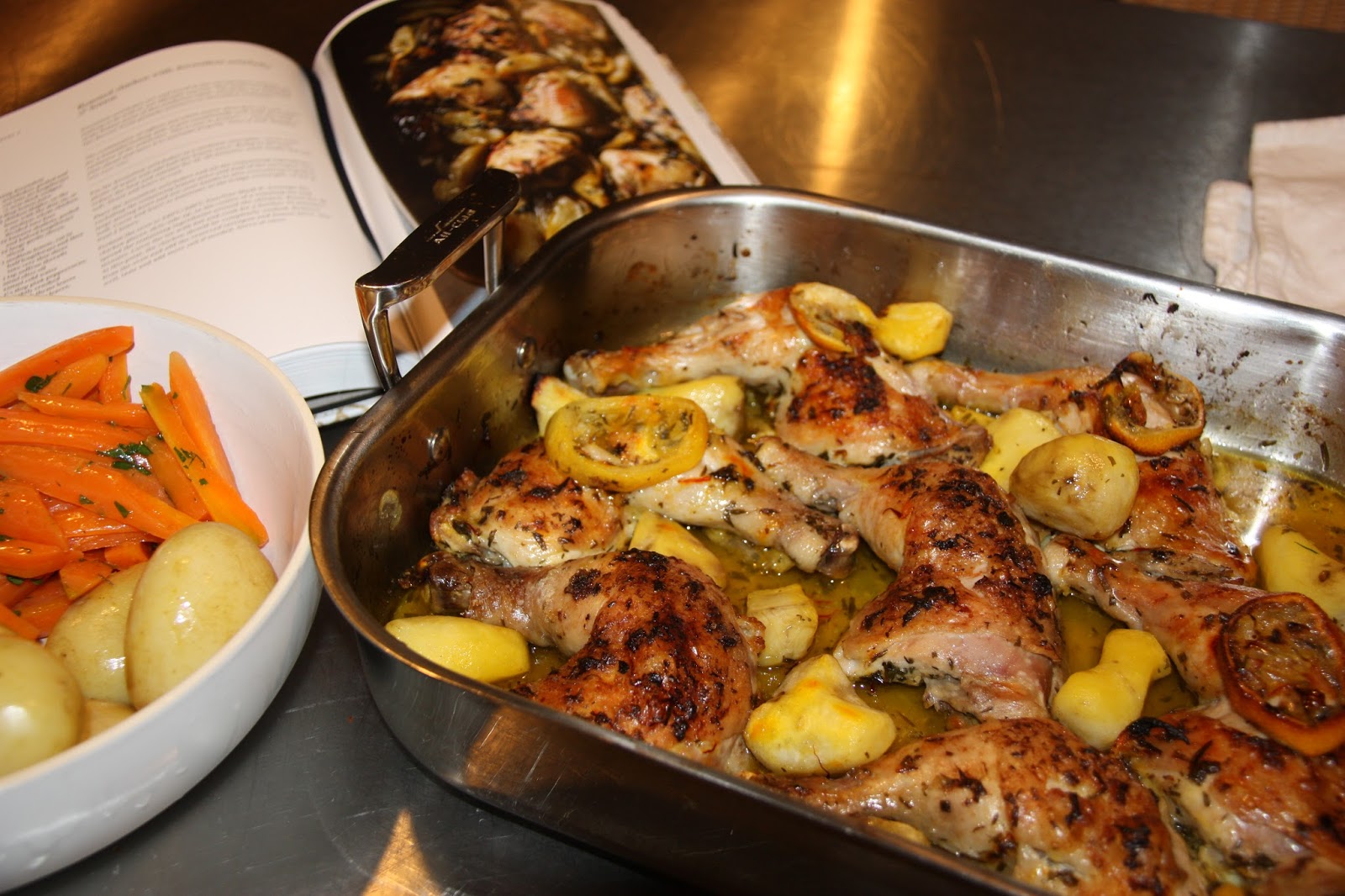 Roasted Chicken with Jerusalem Artichokes, Tarragon, Thyme, Saffron